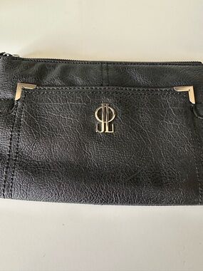 Jennifer Lopez Black Faux Leather Wristlet Clutch with Silver Accents